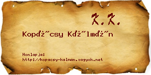 Kopácsy Kálmán névjegykártya